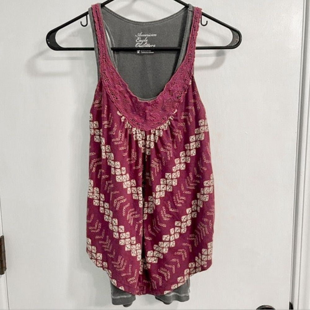 American Eagle Boho Lace Trim Tank Top and Grey Ribbed Tank | XS & Small | Good